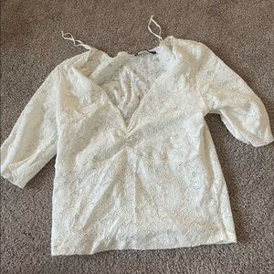Zara lace mid length sleeve cream top